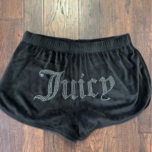 Juicy Couture Black Velour Shorts with Rhinestone Spell Out